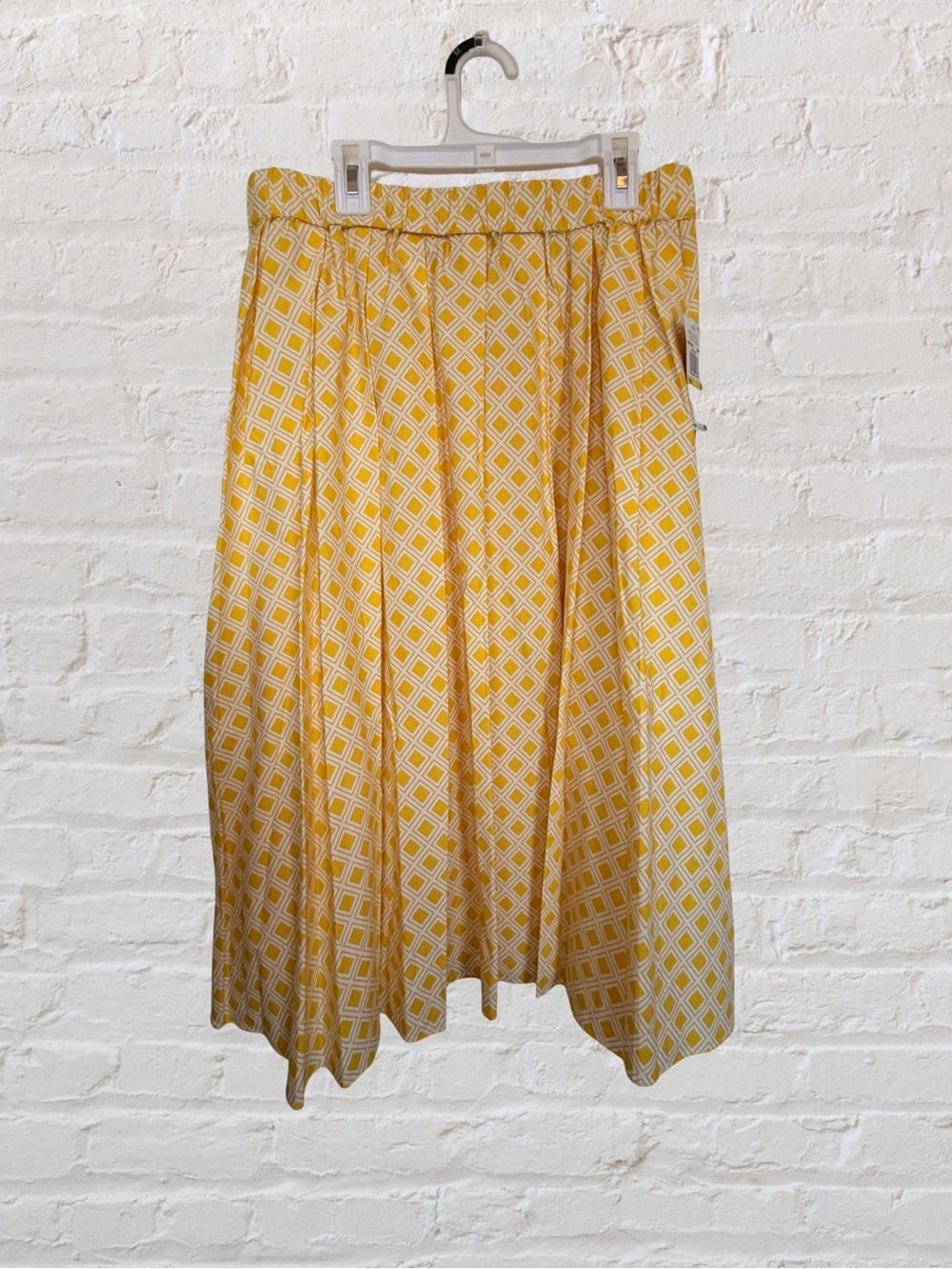 NWT Michael Michael Kors Yellow Geo Diamond Print Pleated Midi Skirt Cotton Med - Picture 3 of 8